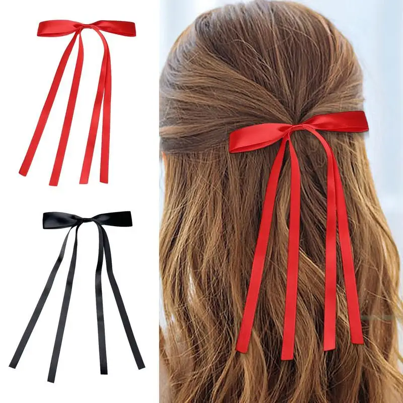 Bow Hair Clip Hair Clips 10Pieces Ribbon Silky Bow Clips Non-Slip Elegant Hair Bow Long Satin Hair Accessories For Women Gilrs