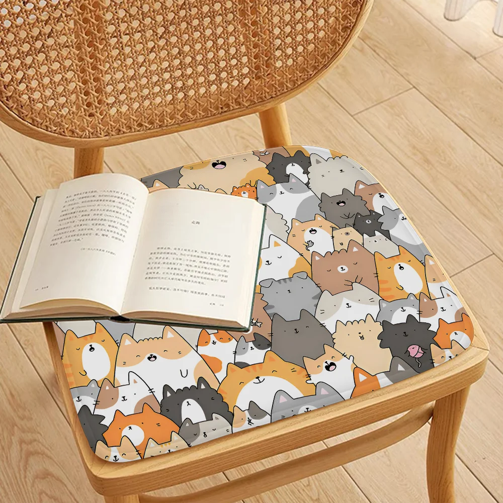 Cartoon Cute Cats Background  Art Chair Cushion Soft Office Car Seat Comfort Breathable 45x45cm Sofa Decor Tatami