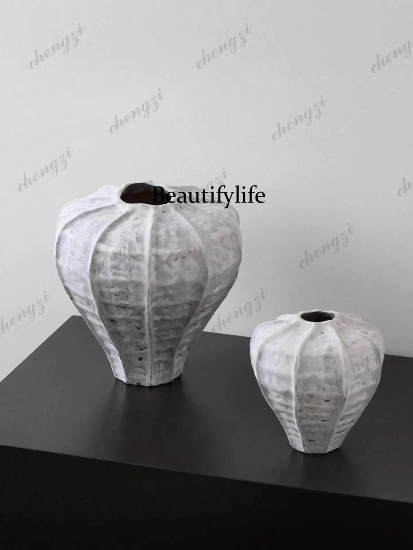 Wabi Sand Wind Jingdezhen Ceramic Vase Ornament Advanced Sense Pottery Pot Retro Dried Flower Arrangement Creative