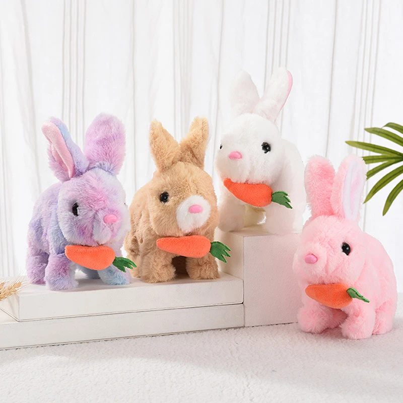 Electric Plush Rabbit Toy Walking Jumping Squeaking Tail Wagging Stuffed Bunny Doll Interactive Plush Toy For Kid Gift