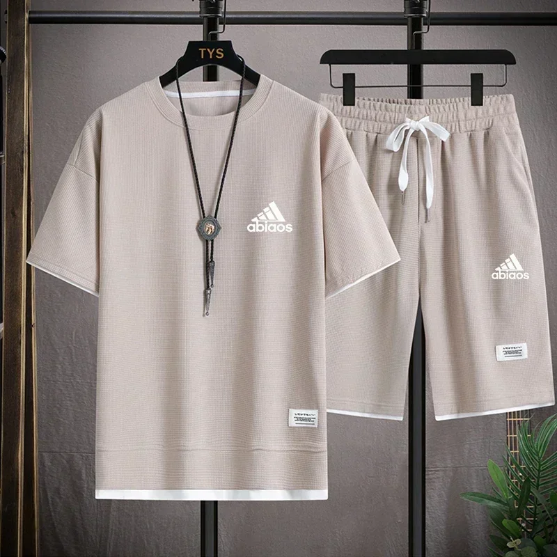 Summer men's loose, quick and breathable two-piece casual crew neck short-sleeved T-shirt and five-cent shorts tracksuit