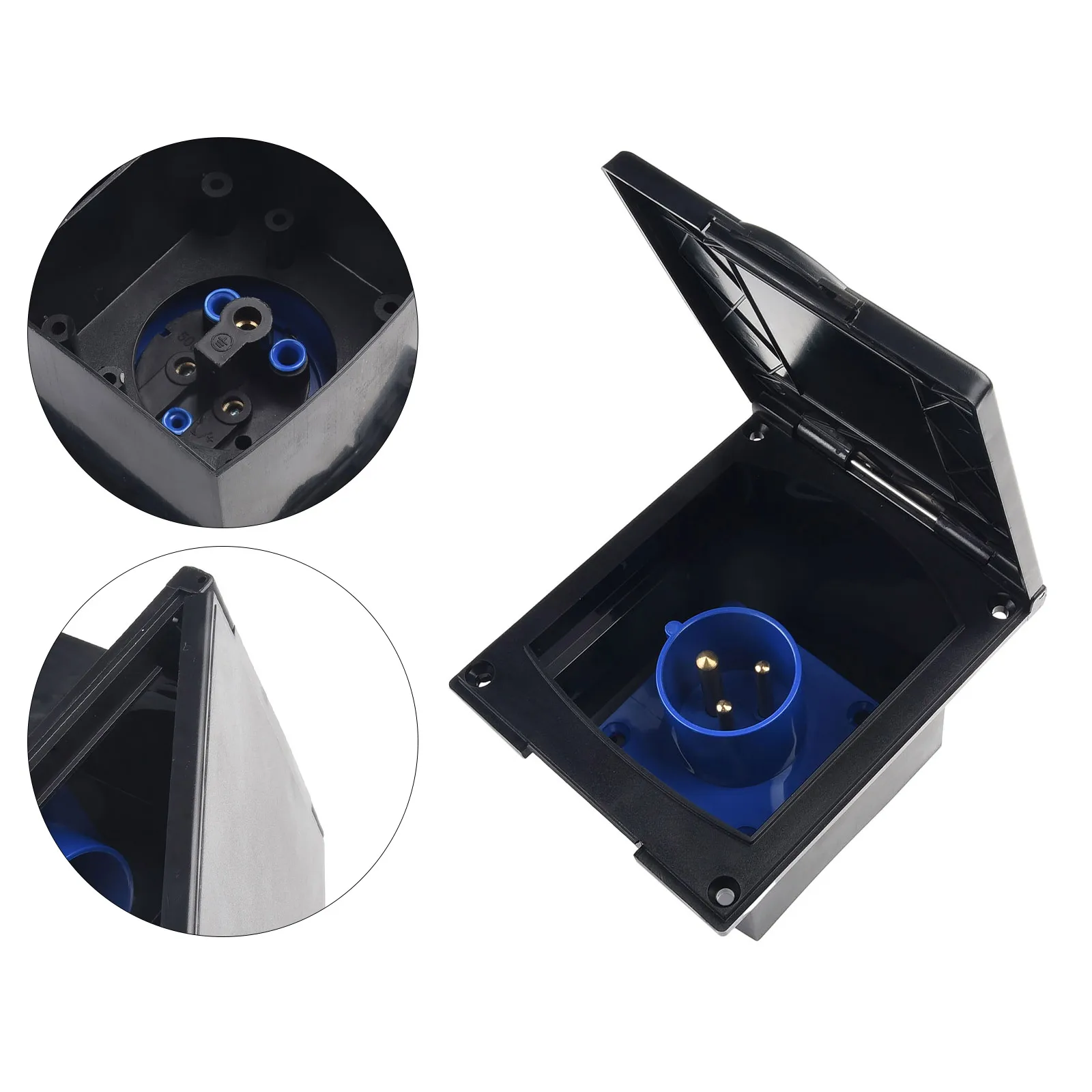 230V 16A Flush Hook Up Socket Black Caravan Motorhome Camper Rectangular Wear Resistant RV Socket Accessories