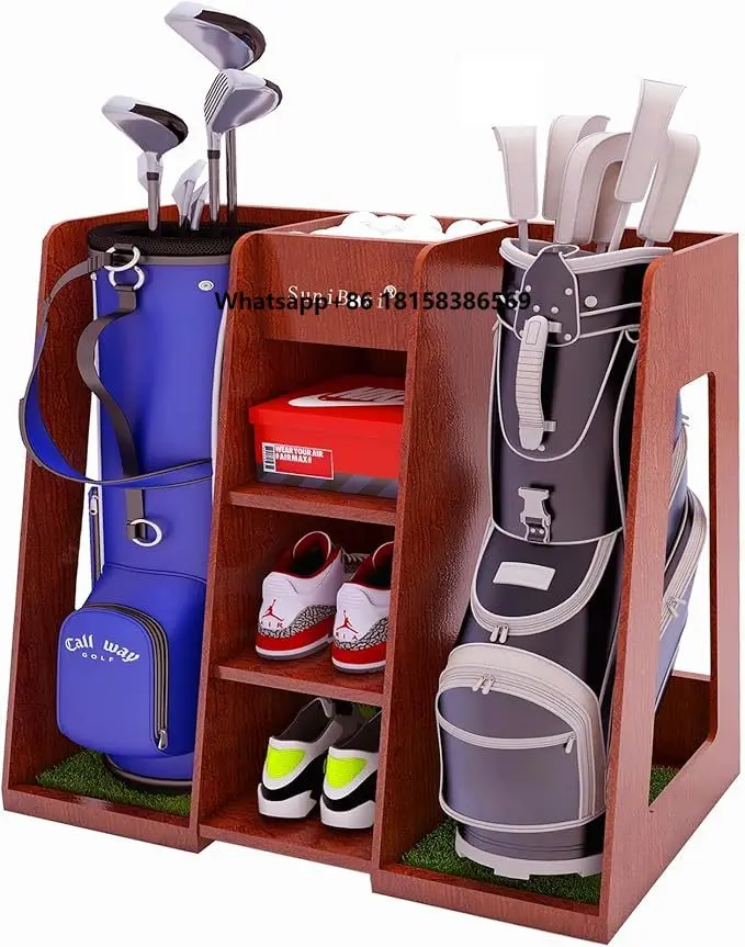 

Golf Bag Organizer Storage Rack Stand Holder Fits 2 Extra Large Golf Club Bags and Multiple Golfing Equipment Accessories