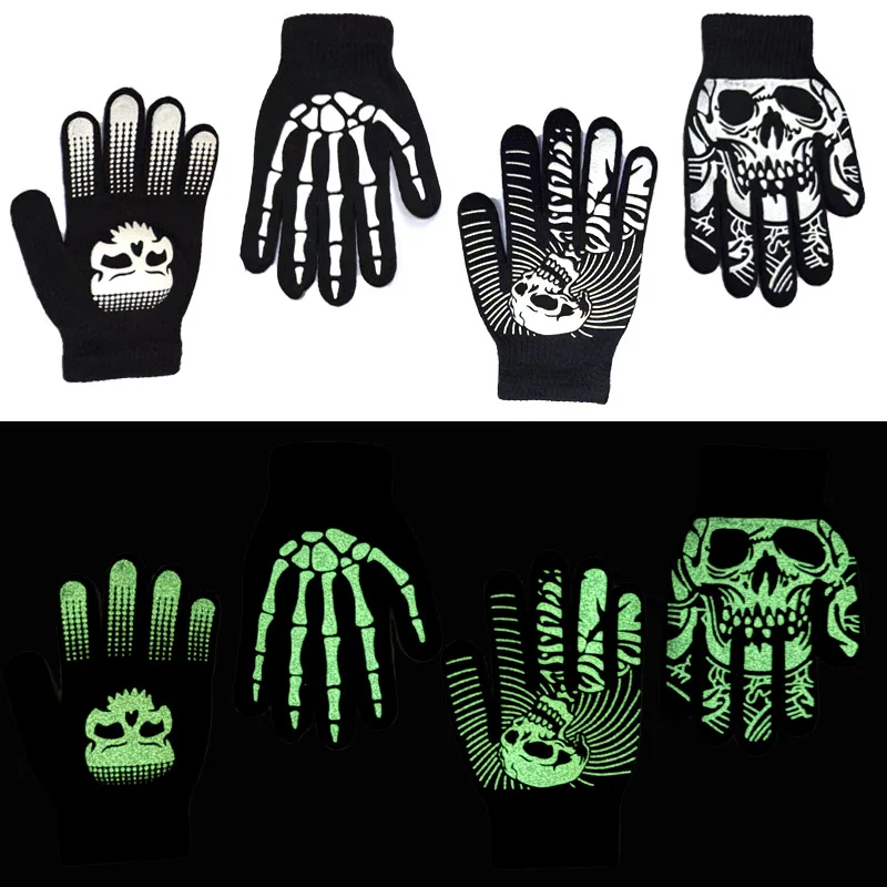 

Хэллоуин Череп Волшебные светящиеся в темноте перчатки Ветрозащитные противоскользящие сенсорные экраны Теплые для езды на велосипеде Спорт Унисекс Вечеринка Представление