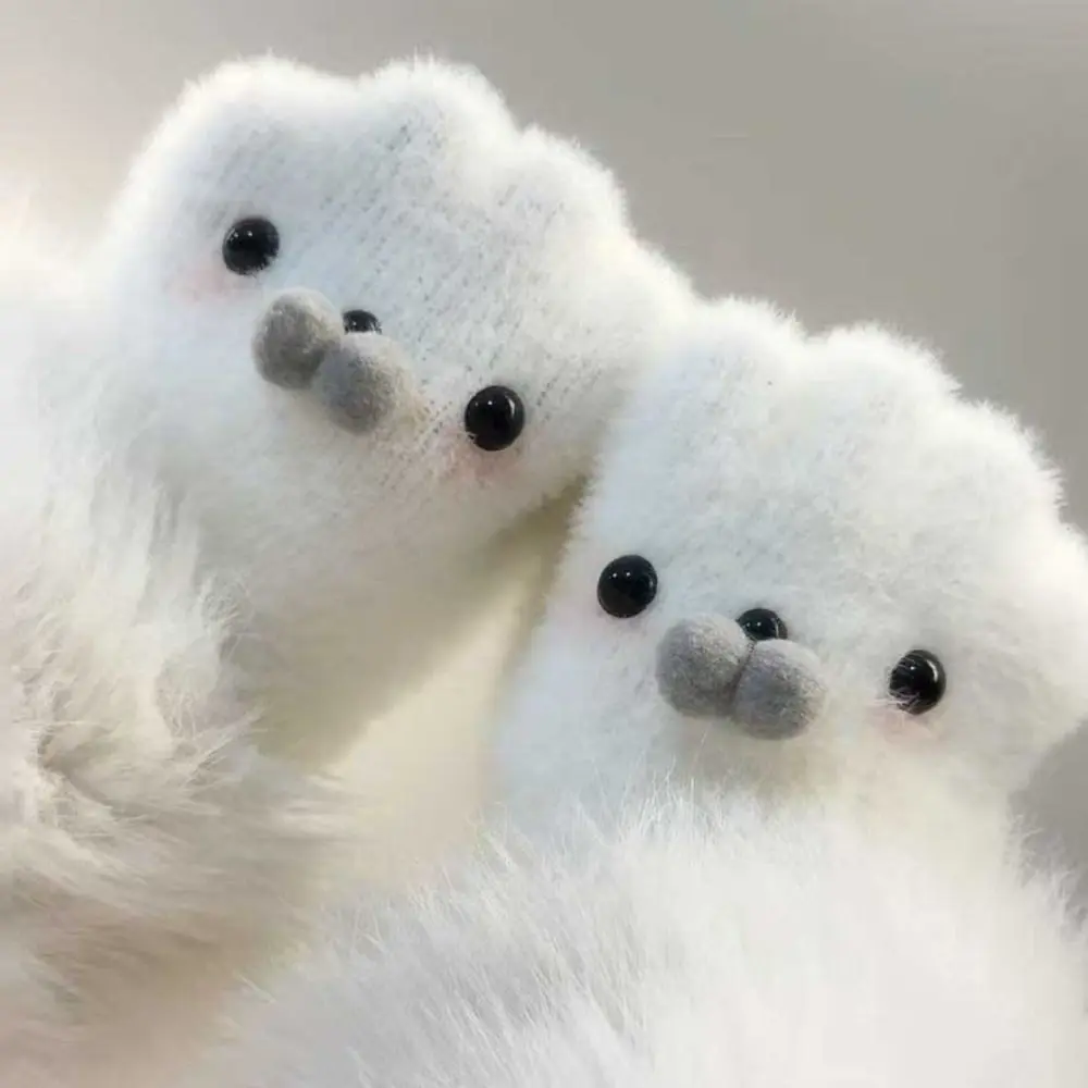 جديد المرجان المخملية المرجان المخملية قفازات Bowknot الكلب ختم قفازات دافئة دفئا الكرتون قفازات كاملة الأصابع الدراجات #5