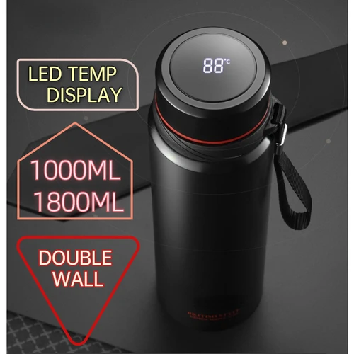 진공 열 플라스크 LED 온도 표시 물병, 이중 벽 스테인리스 스틸 보온병, 1000ml, 1800ml 