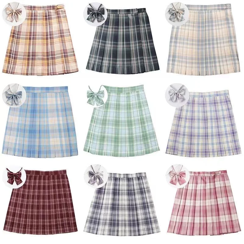 Japanische Stil JK Uniform Plaid Rock Kollektion plus Größe s-8xl Matrosen uniform senden Fliege Falten rock Schuluniform Set