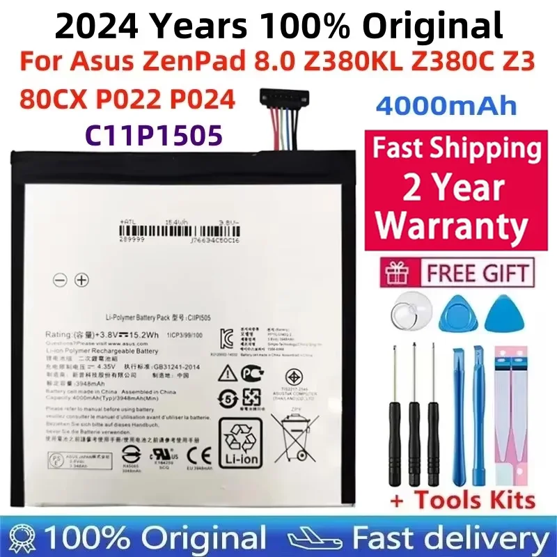 

2024 100% Original For ASUS C11P1505 Tablet PC Battery For Asus ZenPad 8.0 Z380KL Z380C Z380CX P022 P024 4000mAh Batteries+Tools