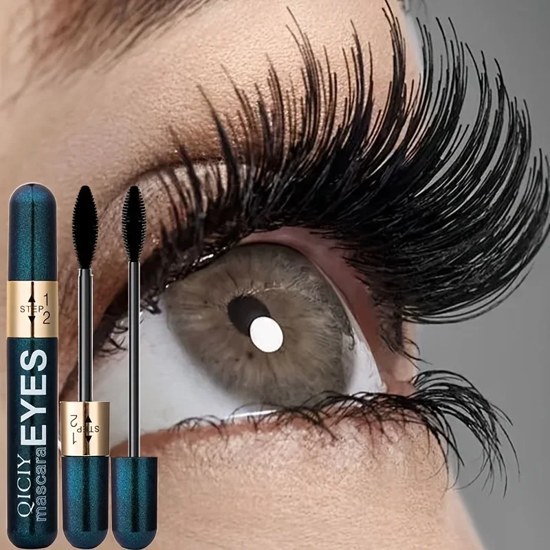 2-in-1 4D Fiber Mascara: Ultra waterdicht, krullend en verlengend, volumegevend zwart voor alle huidtypes, 9 g/0,32 oz