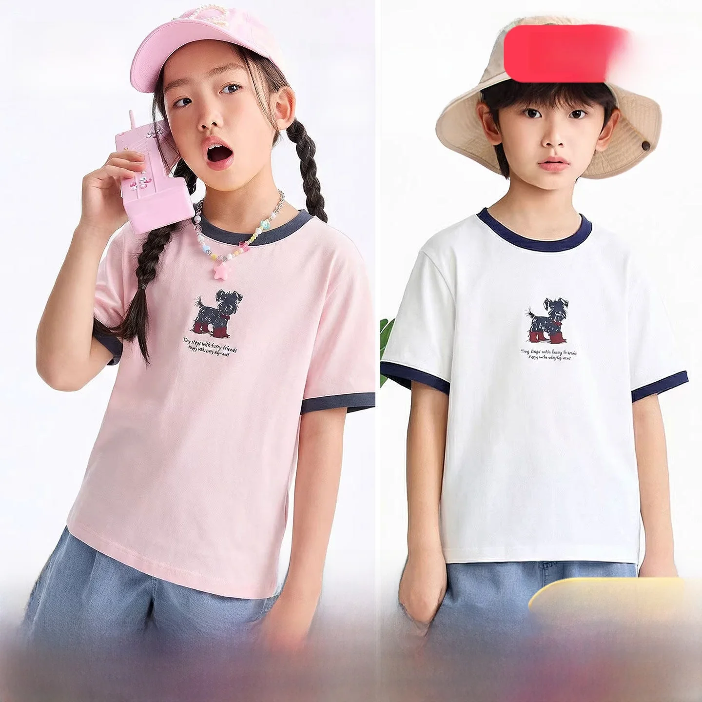 annil-cotton-round-neck-short-sleeve-t-shirt-unisex-kids'-summer-sportswear-casual-versatile-top-for-ages-3-16