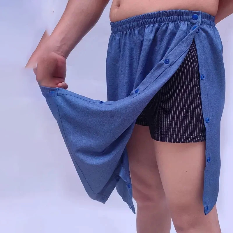 Men's Side Open Crotch Exercise Shorts Outdoor Play Take Off Easy Sporty Panties Breathable Magnetic Button Sexy Sleep Bottoms