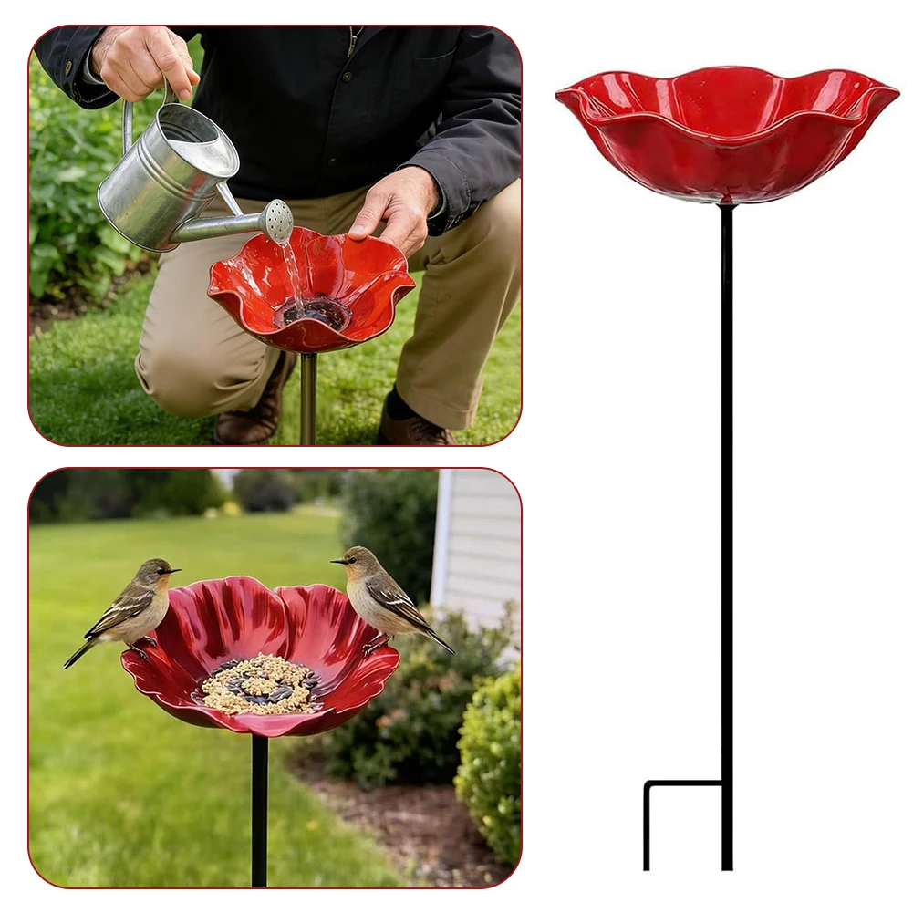 Hand-Made Metal Flower Birds Bath Outdoor Garden Decor Rust-Proof Yard Lawn Standing Birdbath Bowl Birds Feeder 1/2/3pcs