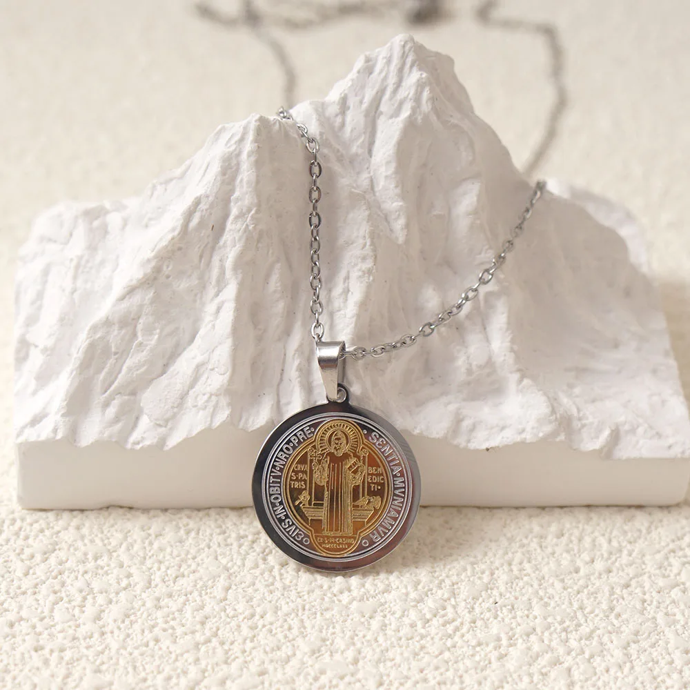 الفولاذ المقاوم للصدأ سان بينيتو قلادة معدنية سانت بنديكت وسام المختنق كولير فام
