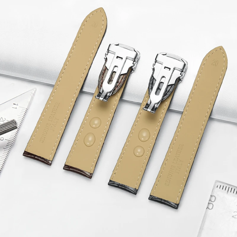 Pulseira à prova d'água e suor, acessórios de relógio de couro genuíno masculino e feminino, fivela dobrável para cartier tank londres
