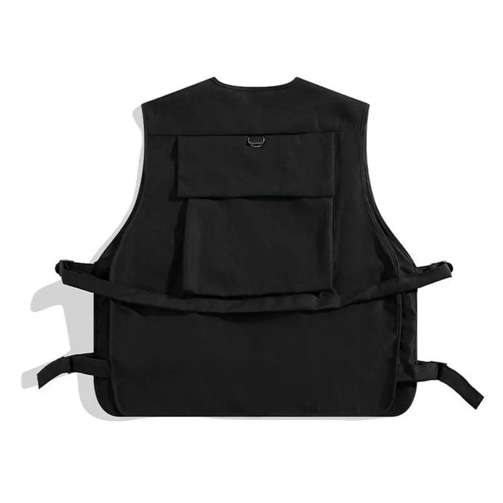 Cargo Vest Outwear Men's V-neck Cargo Waistcoat with Multi Pockets Sleeveless Solid Color Vest Coat for Casual Outwear