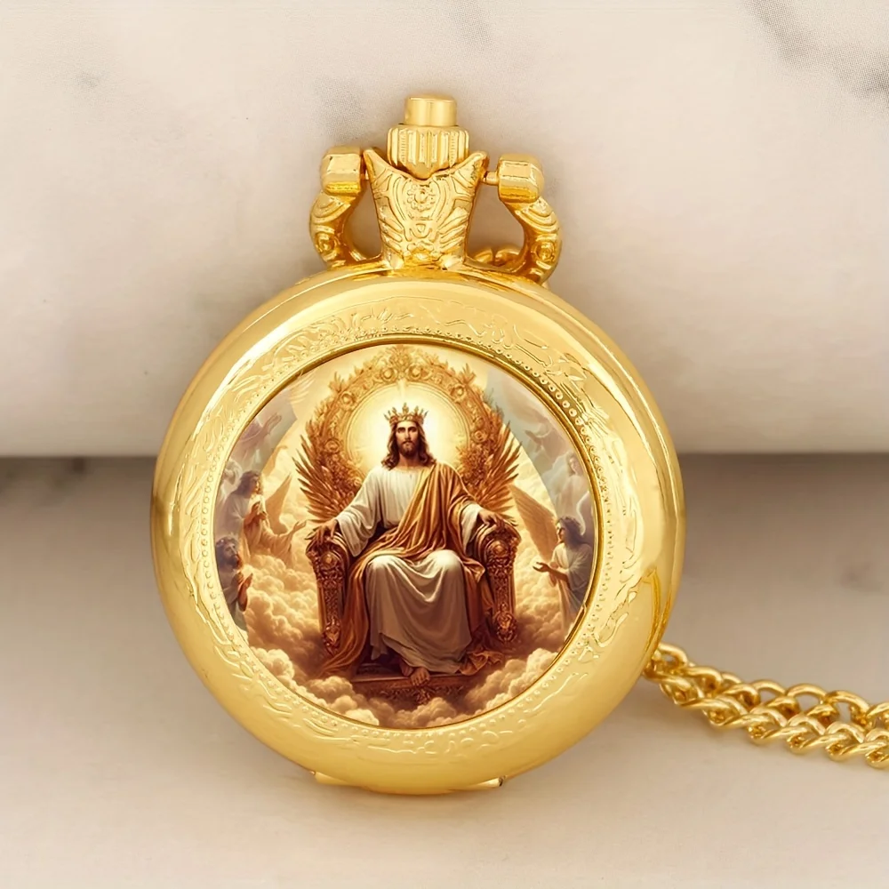 

1pc Retro Cool Quartz Pocket Watch, Unique Pendant Golden Clock, Gift For Men