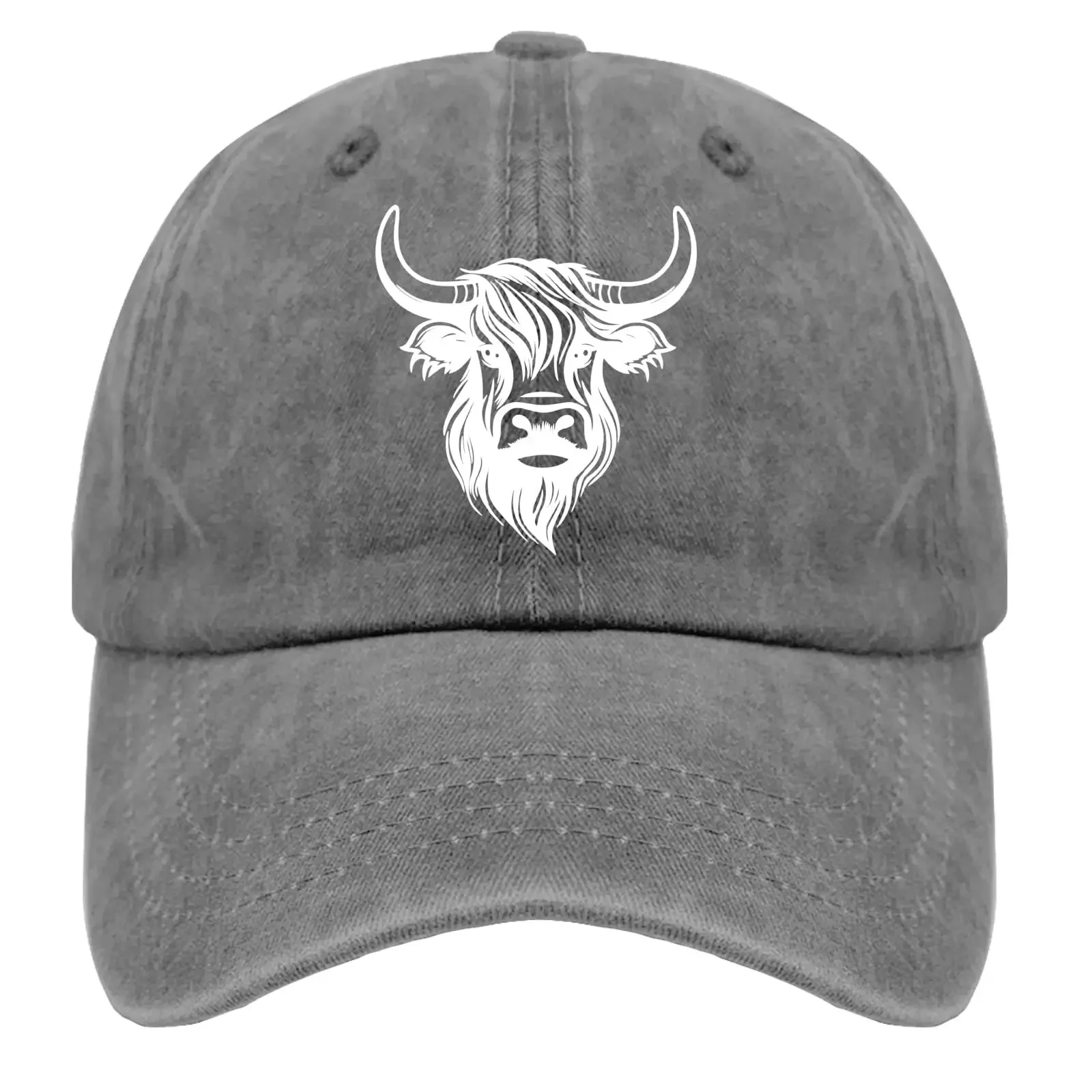 Scottish Highland Cow Denim Hat Baseball Hats Pigment Gray Hats for Women Gifts for Grandma Hiking Caps