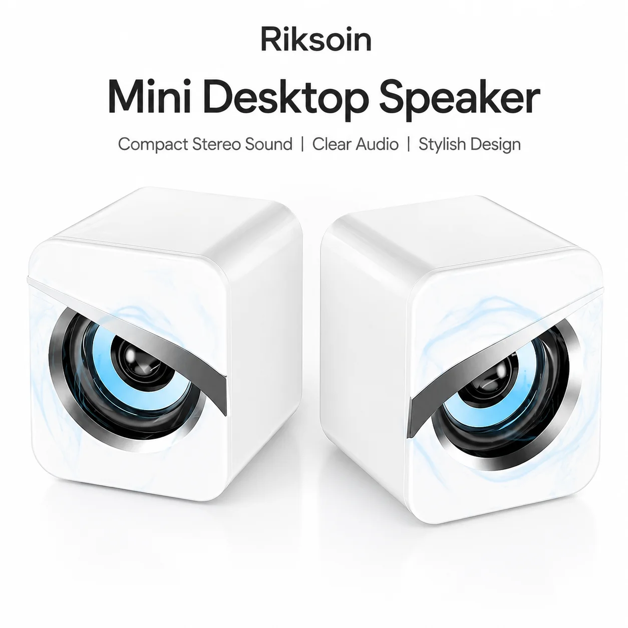 Riksoin Desktop Mini Speakers, HiFi Stereo Sound, USB Powered with 3.5mm AUX Plug, for PC Laptop Monitor Gaming Home Office