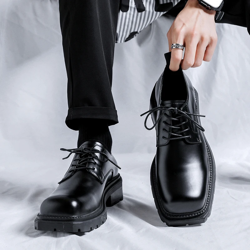 Original Design 2023 AW New Hight Quality British Style Business Causal Leather Shoes For Men Height Increasi Black Hombre Dress