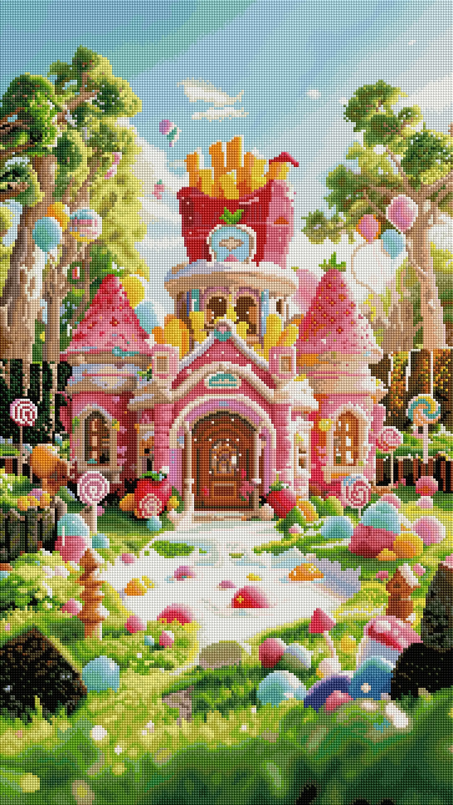 FOREVERYOUNG 5D Diamond Painting Kit Strawberry Candy Castle 45×80cm Square AB Fairy Dust Drill DIY Wall Art Home Decor.