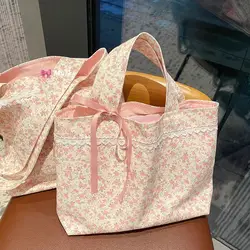 2024  Lace Flower Sweet Casual Large Capacity Handbag Tote Bags Women Commute Shoulder Bag