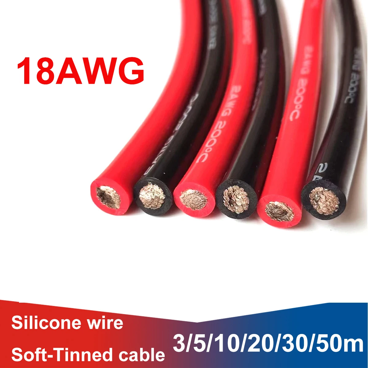 18 Gauge Heat Resistant Silicone Wire Flexible 18 AWG Hook Up Electrical Wire For Lighting Model Cars Ships Planes Automotive