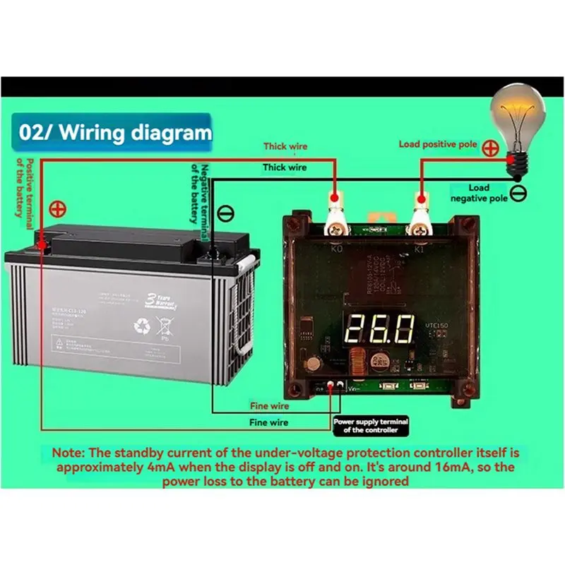 2X 12V/24V/48V High-Power Car Battery Undervoltage Protector, RV Car Monitoring Low Voltage Controller