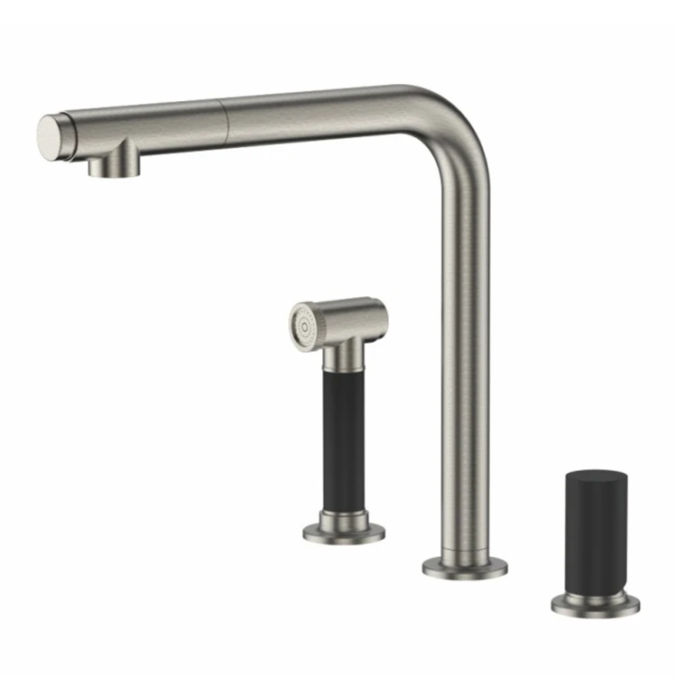 

Выдвижной кухонный смеситель ZC1-3 с отверстием, установленный на матовой палубе. Выдвижной кухонный смеситель