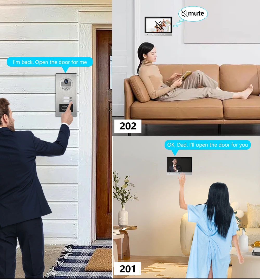 متعدد شقة فيديو باب الهاتف نظام الاتصال الداخلي 2 شقة 4 سلك فيديو إنترفون بالجملة