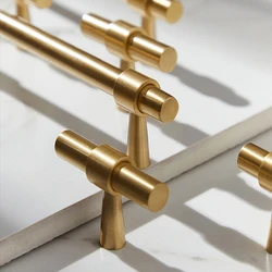 Brass Furniture Handles T-bar Light Luxury Fashion Gold Wardrobe Dresser Cupboard Cabinet Drawer Pulls for Furniture Hardware