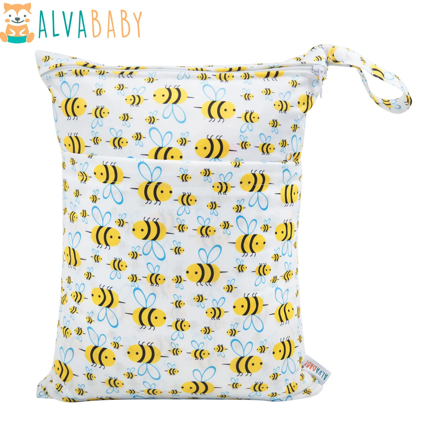 ALVABABY 1pc Diaper Bag Reusable Wet Dry Bag with Two Zippered Pockets Nappy Bag Yoga Gym Bag for Swimsuits or Wet Clothes