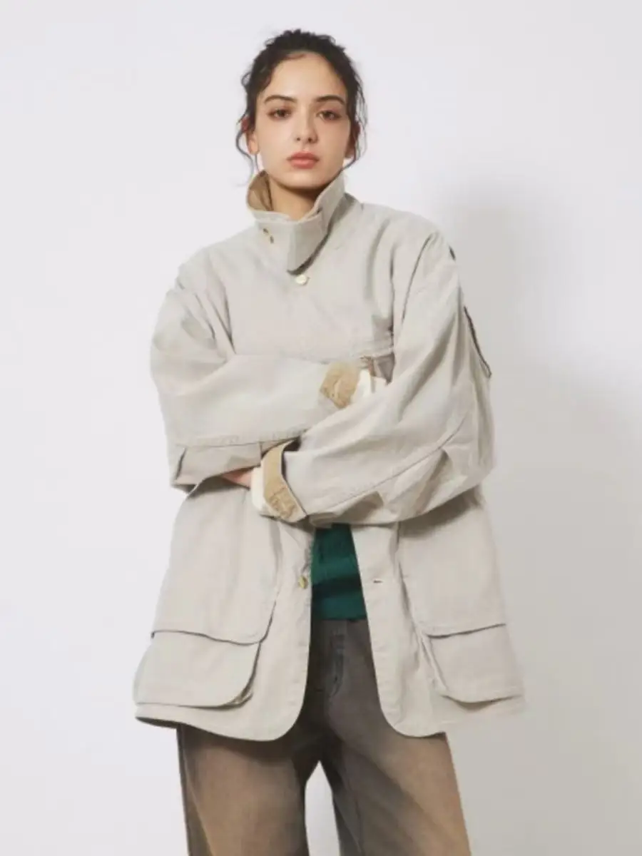 

Outdoor LLBean Corduroy Collar Vintage Washed Hunting Jacket Multi Pocket Workwear Coat Loose Fit Long Sleeve Regular Length