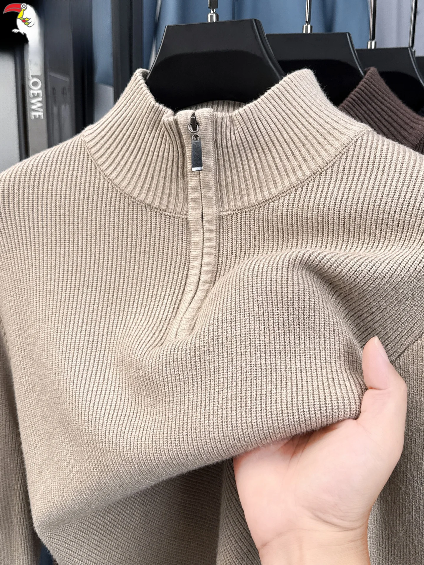 

Утепленный шерстяной вязаный свитер с высоким воротником на молнии для папы, однотонный, теплый, модный, повседневный, с длинными рукавами, на зиму