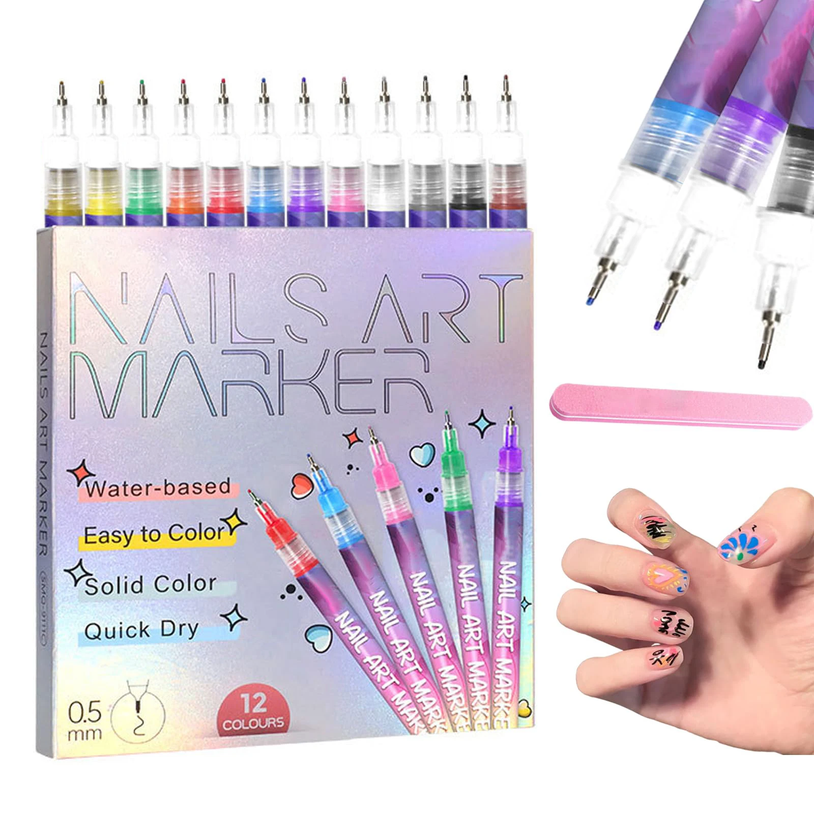 12-teiliges Nail-Art-Stift-Set 0,5MM Ultra-Feiner Liner Acryl-Nagellack-Set Wasserfest Schnelltrocknend für Maniküre Zeichnen Malen – Detail 1