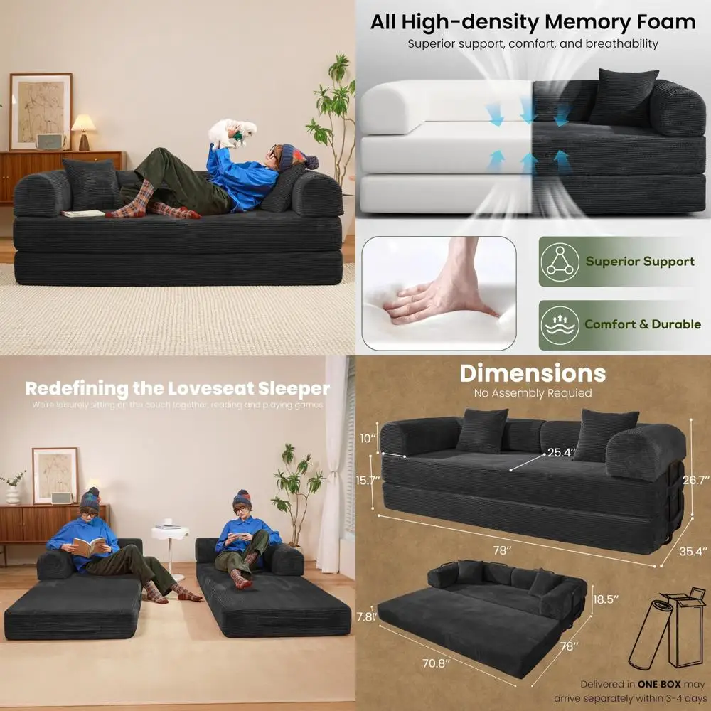 

Memory Foam Sleeper Sofa Bed, Convertible Foldable Couch in Corduroy Fabric, Plush Modular Sofa in a Box with Compressed Foam fo