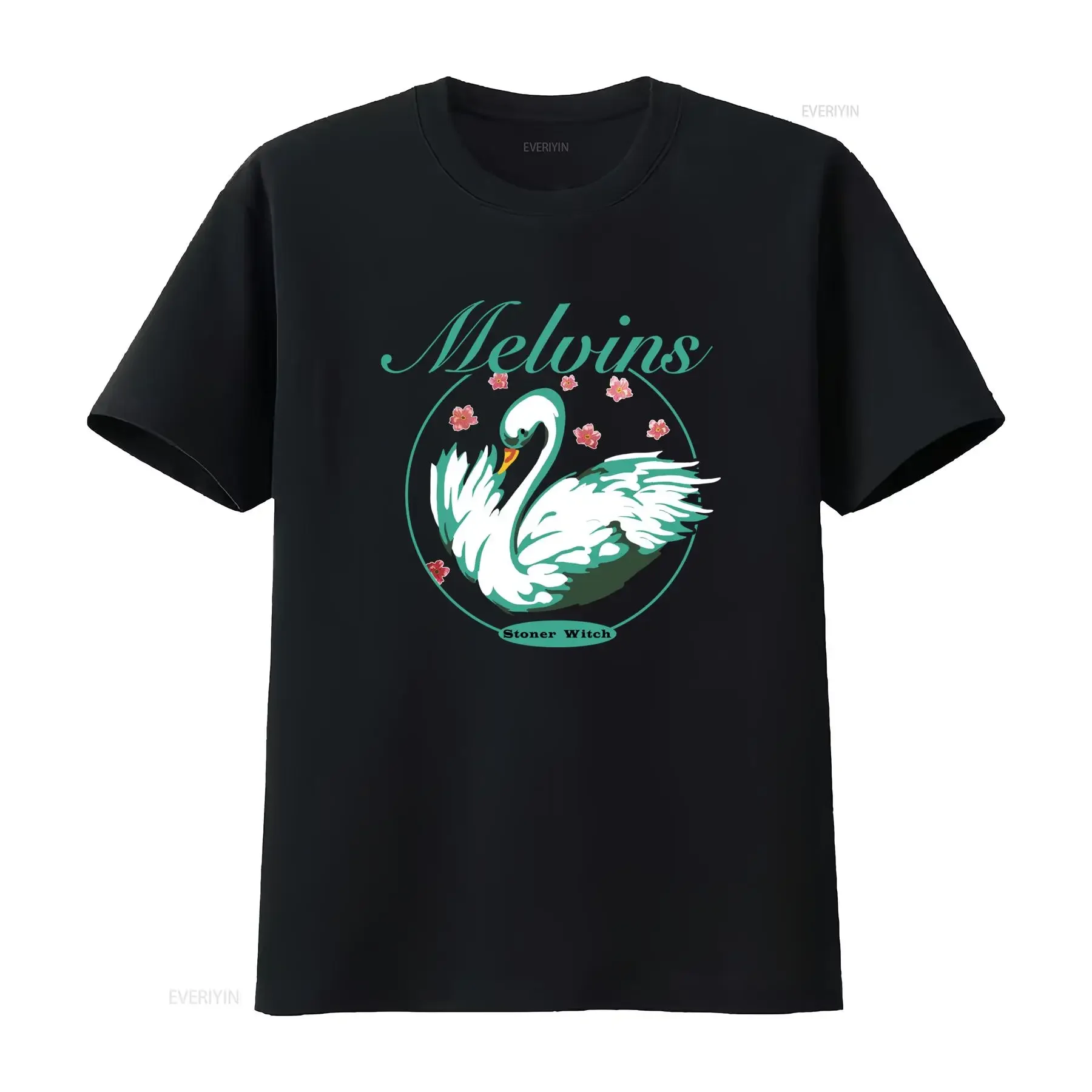NEW Rare Melvins Stoner Witch  Black T Shirt with Swan and Floral Print vintage Washed Top For Everyday Wear designer clothes