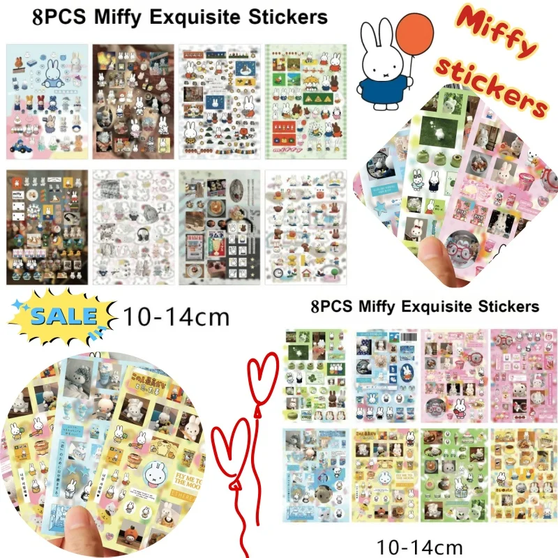 

8PCS Miffy Rabbit Cut Film Sticker Popular Super Cute Creative anime Hand Book Material Waterproof Sticker