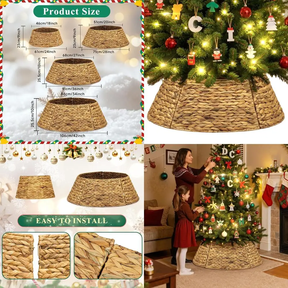 

Rattan Christmas Tree Collar 42, Wicker Woven Skirt Base Cover for XL Artificial Trees, Rustic Farmhouse Style Xmas Decor