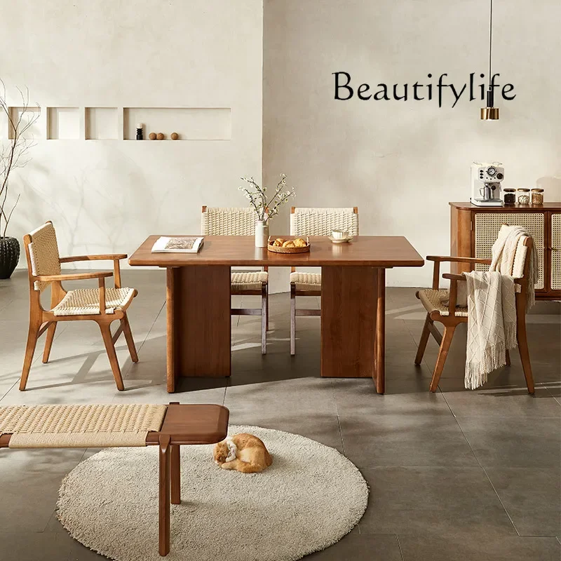 Nordic solid wood antique rattan dining table and chair combination South East Asia small apartment dining table