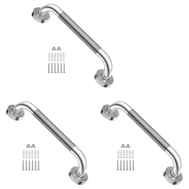 

AT13 3Set 12-Inch Non-Slip Shower Grab Bar Chrome-Plated Stainless Steel Bathroom Grab Bar With Textured Handle
