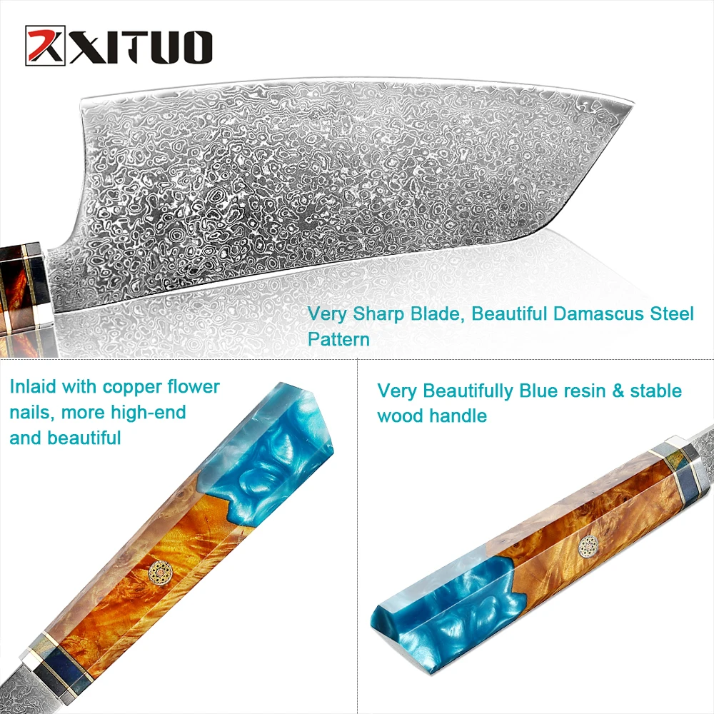 XITUO Damascus 6 Inch Serbian Chef Knife Sharp Slicing Knife, Chinese Style Kitchen Cleaver Knife Asian Round Head Kitchen Knife