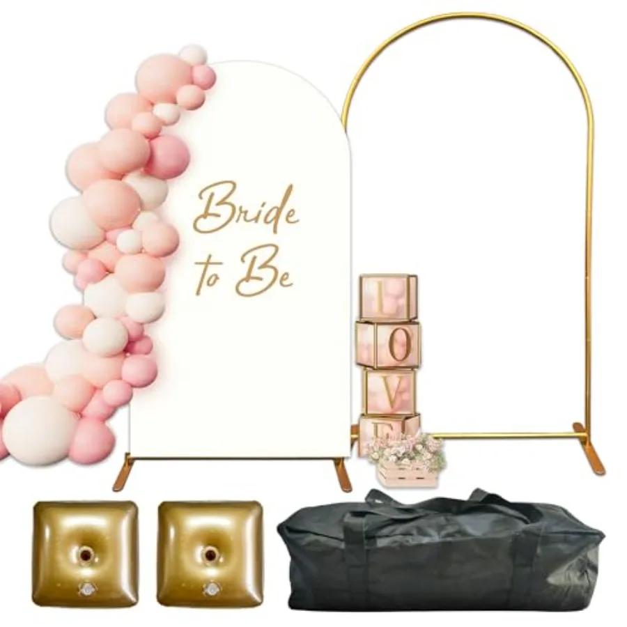 

Rose Gold 7.2FT Wedding Arch Frame with Spandex Cover and Water Weights - Metal Backdrop Stand for Events Parties - Luxury Ball