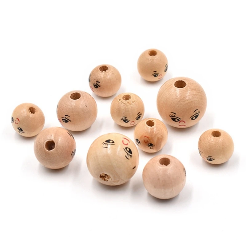 20Pcs/lot Smiling Face Wooden Head Beads DIY Children\'s Bead Accessories Jewelry Bangle Neckchain Making Supplies