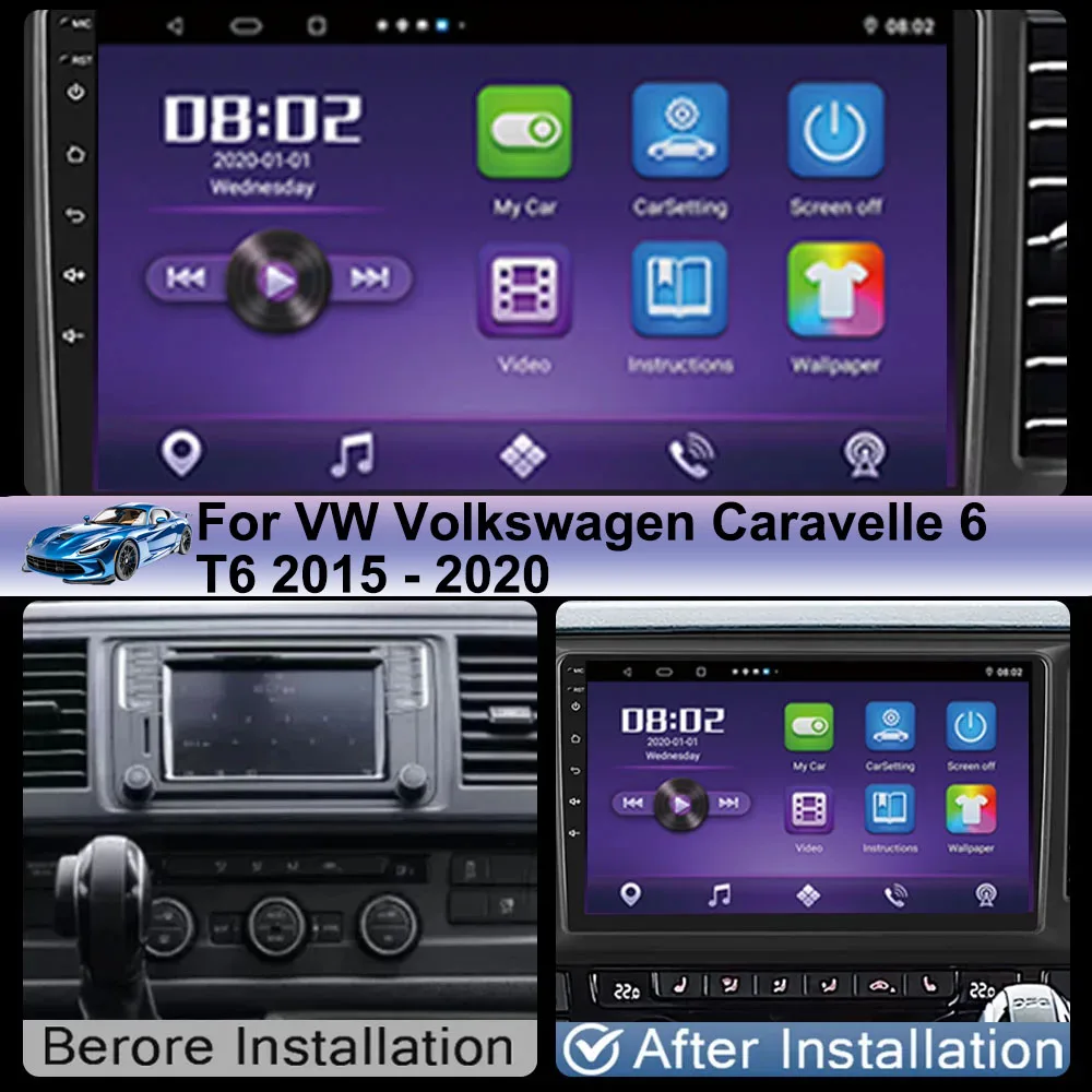 Android 14 Car Radio For VW Volkswagen Caravelle 6 T6 2015 - 2020 Multimedia Video Player Auto Carplay Navigation GPS WIFI QLED