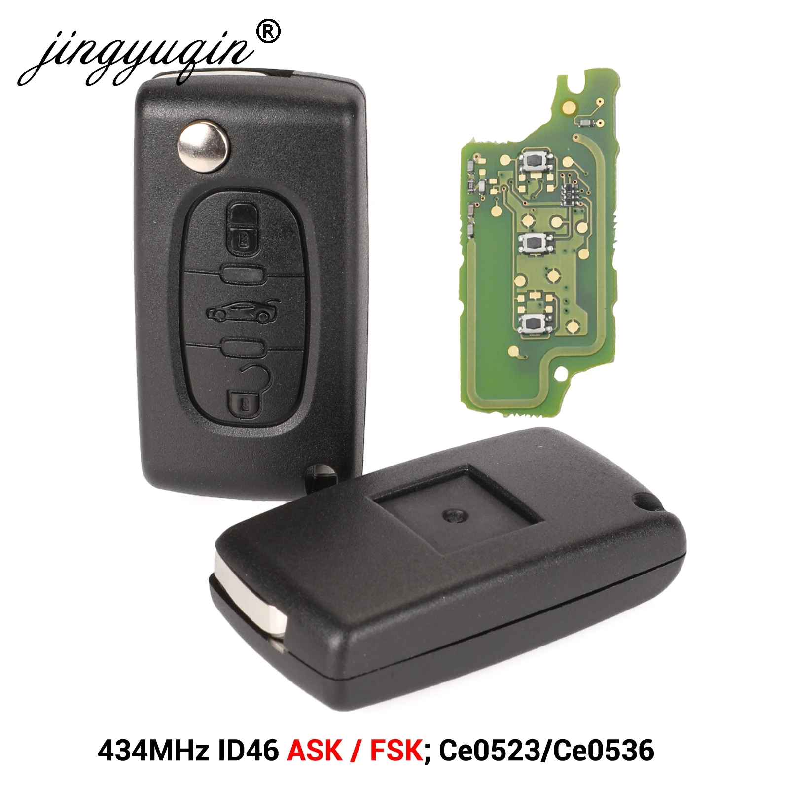 jingyuqin 3Button Car Remote Key for CITROEN C1 C2 C3 C4 C5 Berlingo Picasso Control Alarm (CE0536 523 Trunk, ASK/FSK, HU83 VA2)