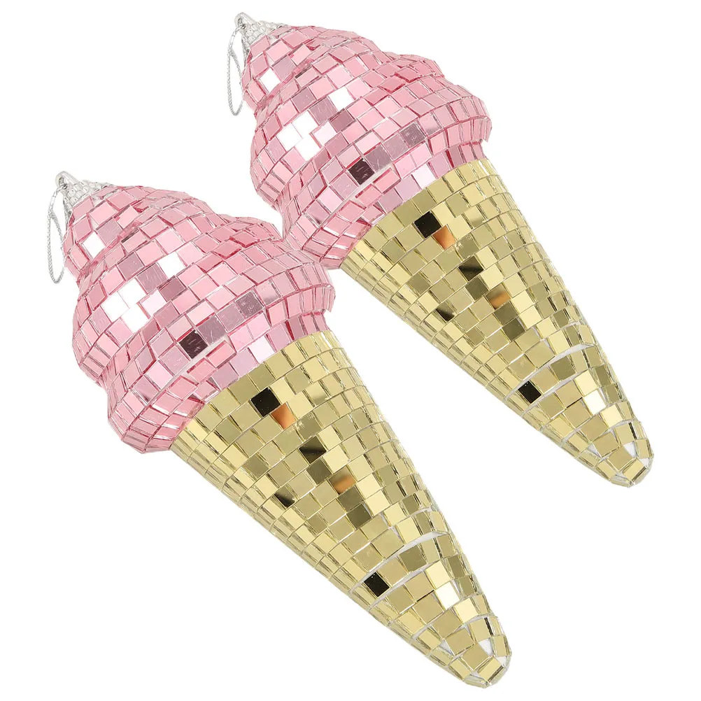 

2Pcs Glass Disco Ice Cream Pendant Hanging Decor for Summer Party Room Decoration Outdoor Indoor Party Centerpiece