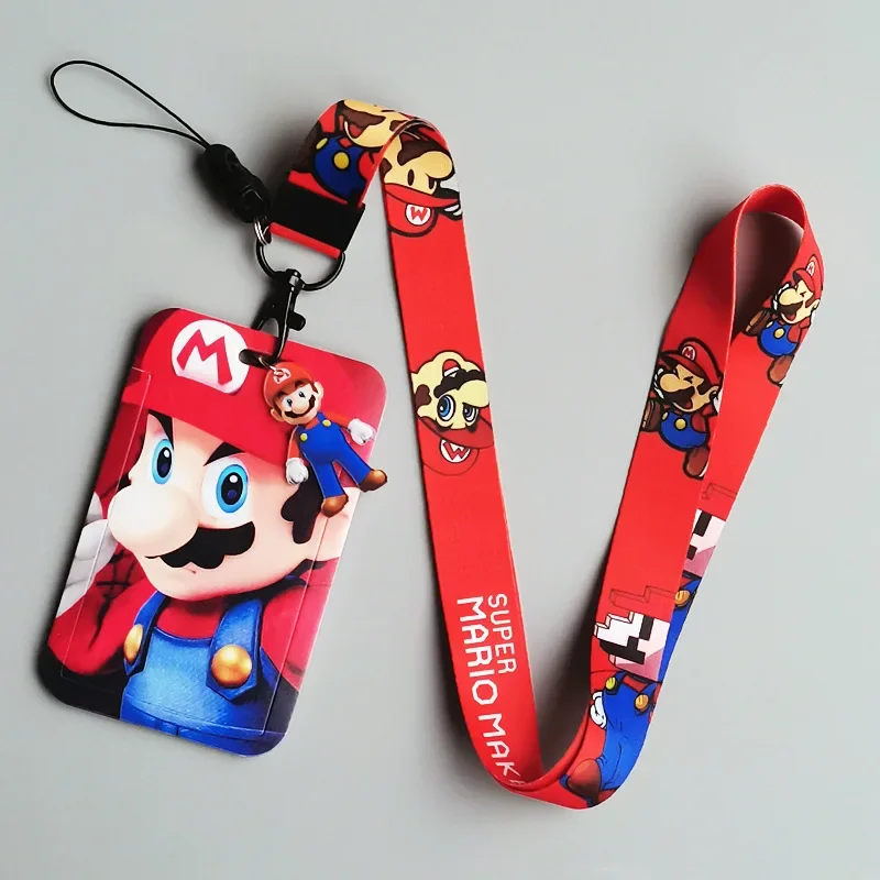 Super Marios Rope Card Holder Boys Girls Cartoon Anime Card Holder Campus Student Meal Access Control Work Lanyard Badge Holder