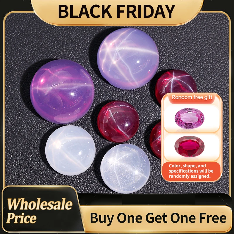 YinZheng Six Ray Star Coltiva Rubino Fondo Piatto Cabochon Forma Rotonda Lab Grown Rubino Sintetico Pietra Preziosa Allentata Per La Produzione di Gioielli