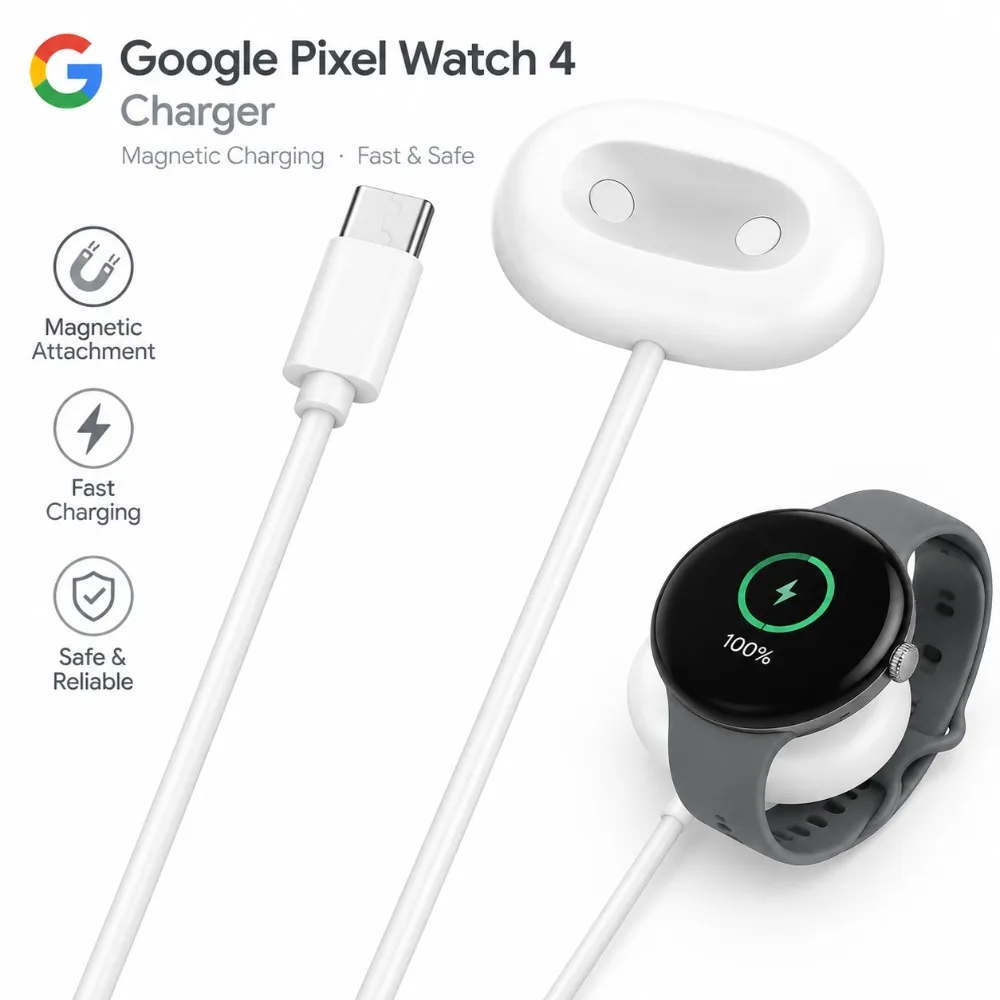Magnetic Google Pixel Watch 4 Charger Fast Charging Type-C Charging Dock Smart Chip Protection Copper Wire