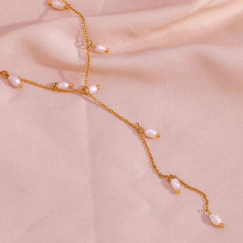 E. b. Belle Süßwasser perle Quaste y-förmige Schlüsselbein Halsketten Luxus Edelstahl Schmuck am Hals Accessoires für Frauen – Detail 2